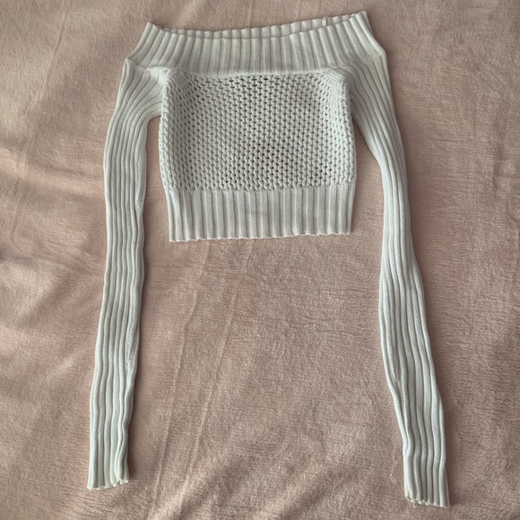 vintage y2k off shoulder garage mesh sweater top - Picture 2 of 4